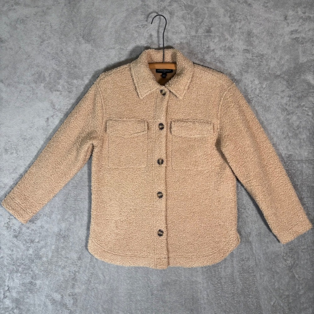 Banana Republic Bonded Sherpa Shacket XS Tan Button Front Fleece Teddy Jacket